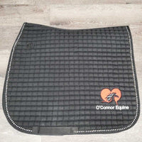 Quilt Dressage Pad, 1x bling, "O'Connor Equine" *gc, clean, cut tabs, threads, pills, mnr hair, faded, rubs
