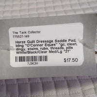 Quilt Dressage Saddle Pad, bling "O'Connor Eques" *gc, clean, dingy, stains, rubs, threads, pills
