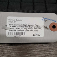 Quilt Jumper Pad, "Buster, Country Hills Eq." *gc/fair, clean, faded, v. pilly, hairy, mnr rubs, threads, puckers, fray, cut tabs
