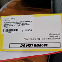 17" *adj *Red/Wide Gullet In Premier Equine Monoflap Dressage Saddle, Green Premier Equine Cover, Wool Flocking, Rear Gusset Panels, Lg Front Exterior Blocks, Flaps: 17"L x 13.5"W Serial #: PE 090043
