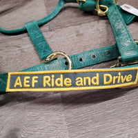 Nylon Halter "AEF Ride and Drive" patch, adj, snap *vgc, mnr dirt, older?
