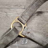 V.Stiff Triple Stitch Leather Halter, "Winsome" nameplate, adj, snap *gc/fair, v.stiff, dry, dirty, scrapes, crackles, threads, rust

