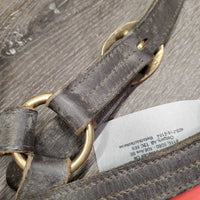 V.Stiff Triple Stitch Leather Halter, "Winsome" nameplate, adj, snap *gc/fair, v.stiff, dry, dirty, scrapes, crackles, threads, rust
