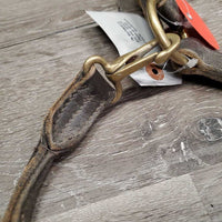 V.Stiff Triple Stitch Leather Halter, "Winsome" nameplate, adj, snap *gc/fair, v.stiff, dry, dirty, scrapes, crackles, threads, rust
