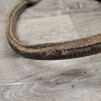 V.Stiff Triple Stitch Leather Halter, "Winsome" nameplate, adj, snap *gc/fair, v.stiff, dry, dirty, scrapes, crackles, threads, rust
