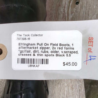 Pull On Field Boots, 1 aftermarket zipper, 2x red forms *gc/fair, dirt, rubs, older, v.scraped, creases & thin spots
