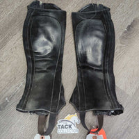Pr Suede Half Chaps *gc, rubs, fading, loose stitching & dirt, curled/folded inner seams
