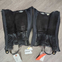 Pr Suede Half Chaps *gc, rubs, fading, loose stitching & dirt, curled/folded inner seams
