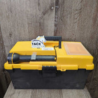 First Aid Kit: Toolbox, tray, Flashlight, 3x scissors, vet wrap, book, stethoscope, thermometer *like new, flashlight doesnt work?

