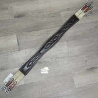 FS Thick Padded Leather Girth, 2x els *gc, clean, creases, stiff, stains, mnr rubs, hairy seams, rubs & frayed elastic edges
