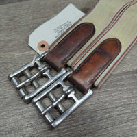 FS Thick Padded Leather Girth, 2x els *gc, clean, creases, stiff, stains, mnr rubs, hairy seams, rubs & frayed elastic edges

