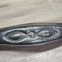FS Thick Padded Leather Girth, 2x els *gc, clean, creases, stiff, stains, mnr rubs, hairy seams, rubs & frayed elastic edges
