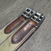 FS Thick Padded Leather Girth, 2x els *gc, clean, creases, stiff, stains, mnr rubs, hairy seams, rubs & frayed elastic edges
