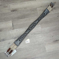 FS Thick Padded Leather Girth, 2x els *gc, clean, creases, stiff, stains, mnr rubs, hairy seams, rubs & frayed elastic edges
