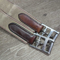 FS Thick Padded Leather Girth, 2x els *gc, clean, creases, stiff, stains, mnr rubs, hairy seams, rubs & frayed elastic edges
