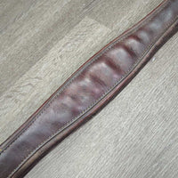 Narrow Thin Padded Leather Girth, els *gc/fair, clean, stiff, v.torn & stretched els, creases, dry, hairy seams, older
