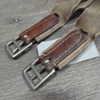Narrow Thin Padded Leather Girth, els *gc/fair, clean, stiff, v.torn & stretched els, creases, dry, hairy seams, older
