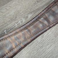 Narrow Thin Padded Leather Girth, els *gc/fair, clean, stiff, v.torn & stretched els, creases, dry, hairy seams, older
