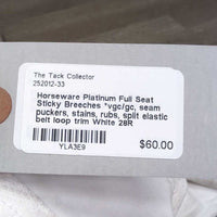 Full Seat Sticky Breeches *vgc/gc, seam puckers, stains, rubs, split elastic belt loop trim
