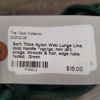 Soft Thick Nylon Web Lunge Line, loop handle *vgc/gc, mnr dirt, snags, threads & hair, edge rubs, faded
