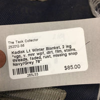 Lt Winter Blanket, 2 leg *vgc, v. mnr wpf, dirt, film, stains, threads, faded, rust, missing snap