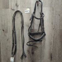 Monocrown Bridle, Bling, Flash, Plain Notched Reins *gc, residue, creases, rubs, scrapes, missing keeper
