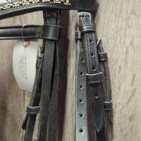 Monocrown Bridle, Bling, Flash, Plain Notched Reins *gc, residue, creases, rubs, scrapes, missing keeper
