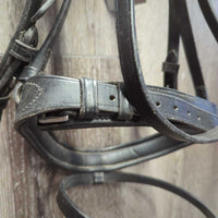 Monocrown Bridle, Bling, Flash, Plain Notched Reins *gc, residue, creases, rubs, scrapes, missing keeper
