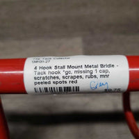 4 Hook Stall Mount Metal Bridle - Tack hook *gc, missing 1 cap, scratches, scrapes, rubs, mnr peeled spots
