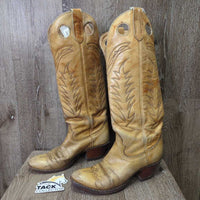 Pointy Toe Tall Western Boots, Inserts *gc, older, rubs, scratches, slices toes: scraped, peeled & thin
