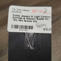 Pr Light Cowboy Earrings & Western Saddle Pin Set *like new

