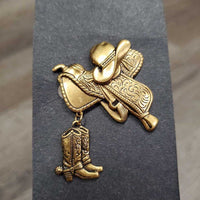 Pr Light Cowboy Earrings & Western Saddle Pin Set *like new
