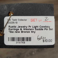 Pr Light Cowboy Earrings & Western Saddle Pin Set *like new
