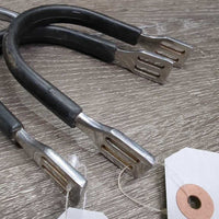 Pr Hvy Thick POW Spurs, rubber guards *gc, rubs, dirt, rust, scrapes
