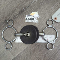Thick Hollow Mouth 2 Ring Universal French Link Bit, flat center bar, 2 rubber bit guards *gc, v.dirty, scuffs
