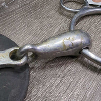 Thick Hollow Mouth 2 Ring Universal French Link Bit, flat center bar, 2 rubber bit guards *gc, v.dirty, scuffs
