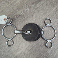 Thick Hollow Mouth 2 Ring Universal French Link Bit, flat center bar, 2 rubber bit guards *gc, v.dirty, scuffs
