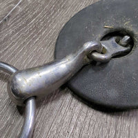 Thick Hollow Mouth 2 Ring Universal French Link Bit, flat center bar, 2 rubber bit guards *gc, v.dirty, scuffs
