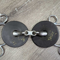Thick Hollow Mouth 2 Ring Universal French Link Bit, flat center bar, 2 rubber bit guards *gc, v.dirty, scuffs
