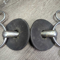 Thick Hollow Mouth 2 Ring Universal French Link Bit, flat center bar, 2 rubber bit guards *gc, v.dirty, scuffs
