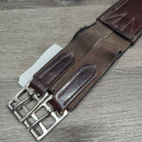 Thick Padded Leather Girth, 1x els *gc, clean, torn elastic, curled edge, hairy seam, older

