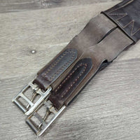 Thick Padded Leather Girth, 1x els *gc, clean, torn elastic, curled edge, hairy seam, older
