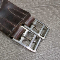 Thick Padded Leather Girth, 1x els *gc, clean, torn elastic, curled edge, hairy seam, older
