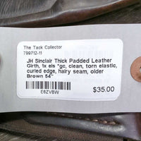 Thick Padded Leather Girth, 1x els *gc, clean, torn elastic, curled edge, hairy seam, older
