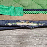 Quilt Jumper Pad, 2x piping *gc/fair, holey edges, mnr stains, dirt, threads, rubs, faded, puckers, pills, curled edge
