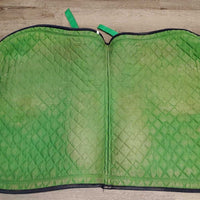 Quilt Jumper Pad, 2x piping *gc/fair, holey edges, mnr stains, dirt, threads, rubs, faded, puckers, pills, curled edge
