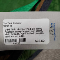 Quilt Jumper Pad, 2x piping *gc/fair, holey edges, mnr stains, dirt, threads, rubs, faded, puckers, pills, curled edge
