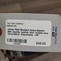 Braided Nylon-Elastic Belt, buckle, leather end *xc/like new
