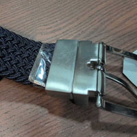 Braided Nylon-Elastic Belt, buckle, leather end *xc/like new, tape?plastic, mnr scratches, mnr loose elastic end
