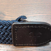 Braided Nylon-Elastic Belt, buckle, leather end *xc/like new, tape?plastic, mnr scratches, mnr loose elastic end
